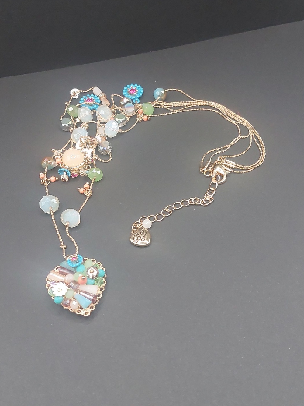 Betsey Johnson Gold Toned Bead And Heart Illusion Three Strand Dainty Necklace - Picture 11 of 14